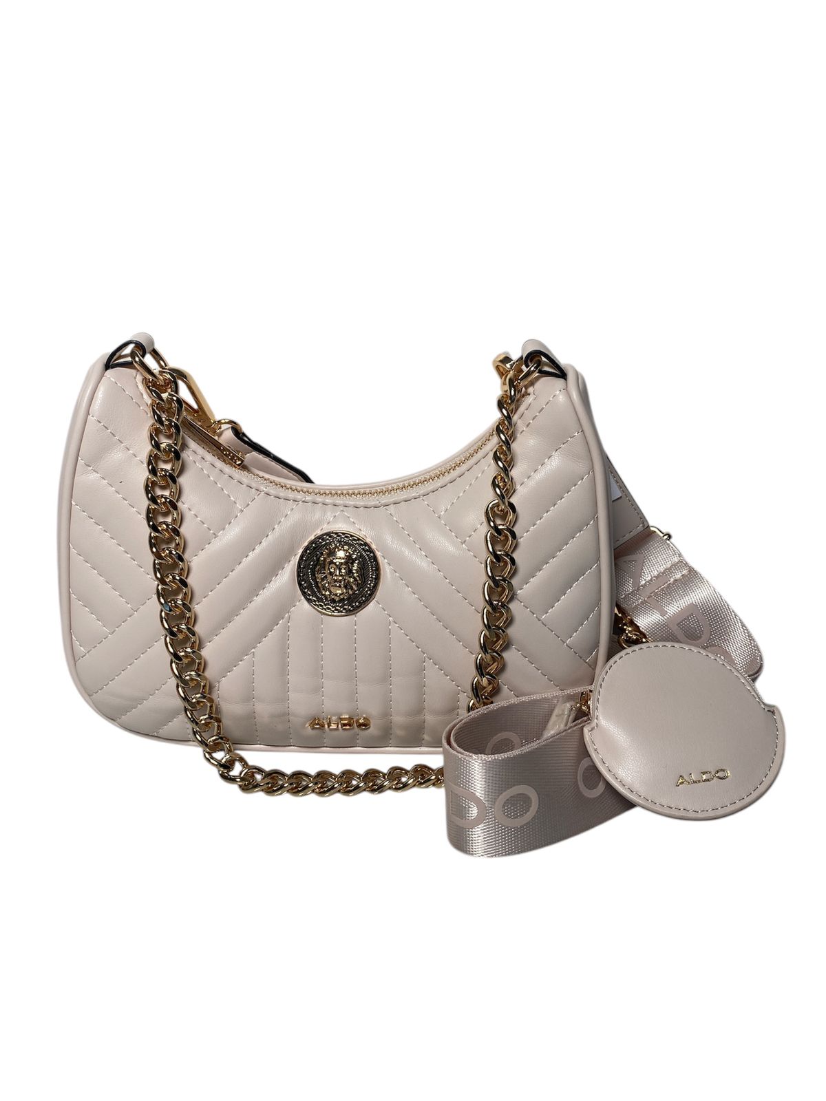 Bolso ALDO acolchado Crema con cadena dorada y minimonedero – Lujo Discreto, Estilo Inigualable