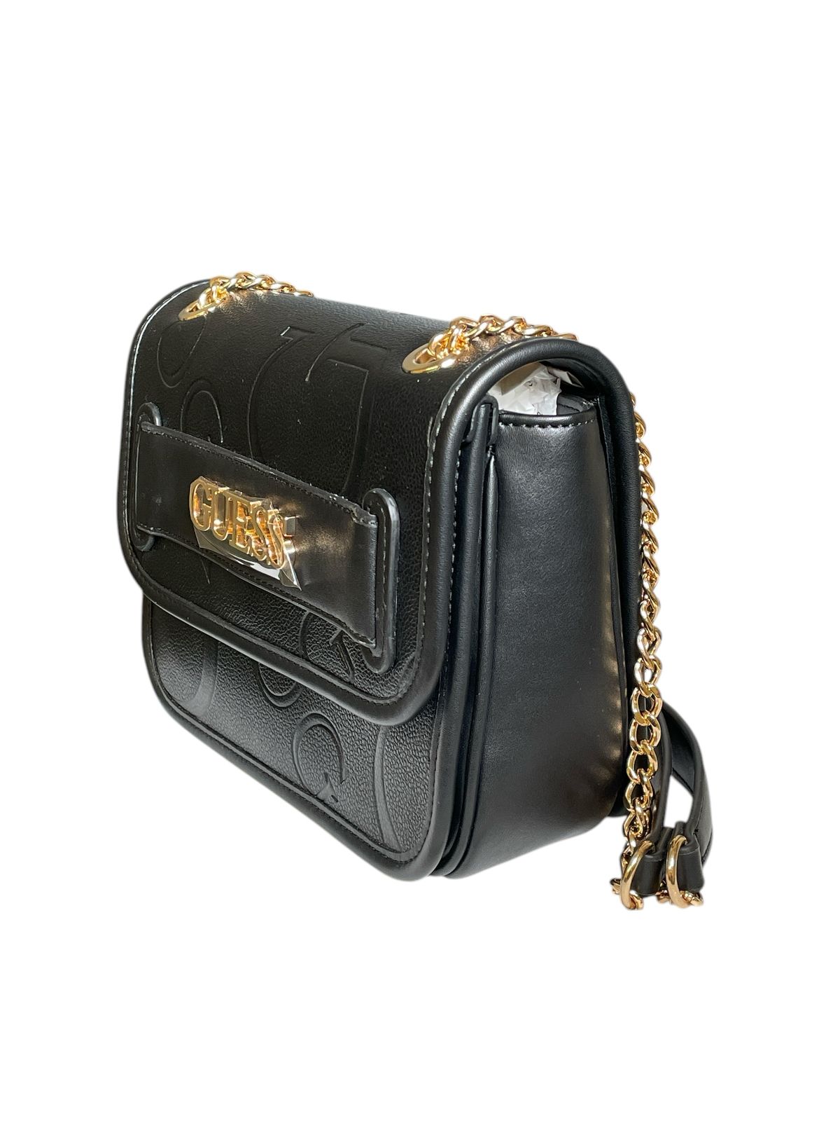 Bolsa GUESS Negra con Cadena Dorada – Elegancia que Resalta