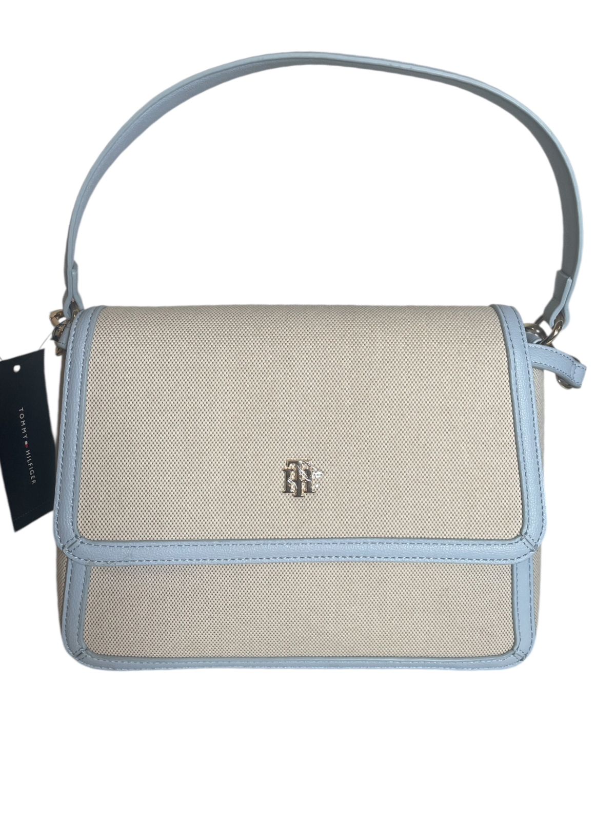 Bolso Tommy Hilfiger Original Beige con Azul Cielo – Crossbody Elegante